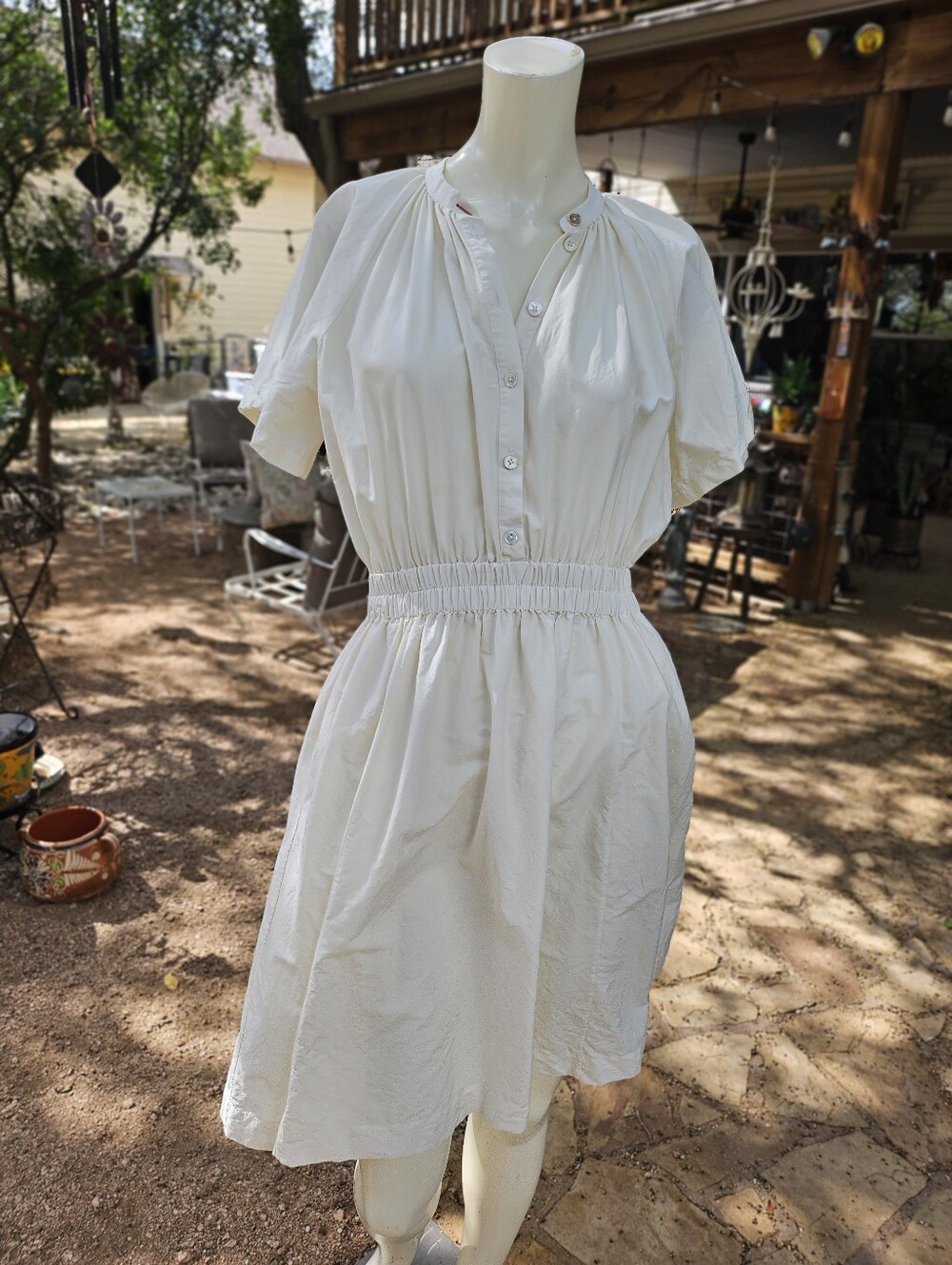 Paul Smith London Classic Pale Cream Cotton Silk Shirt Dress Size 38, Small